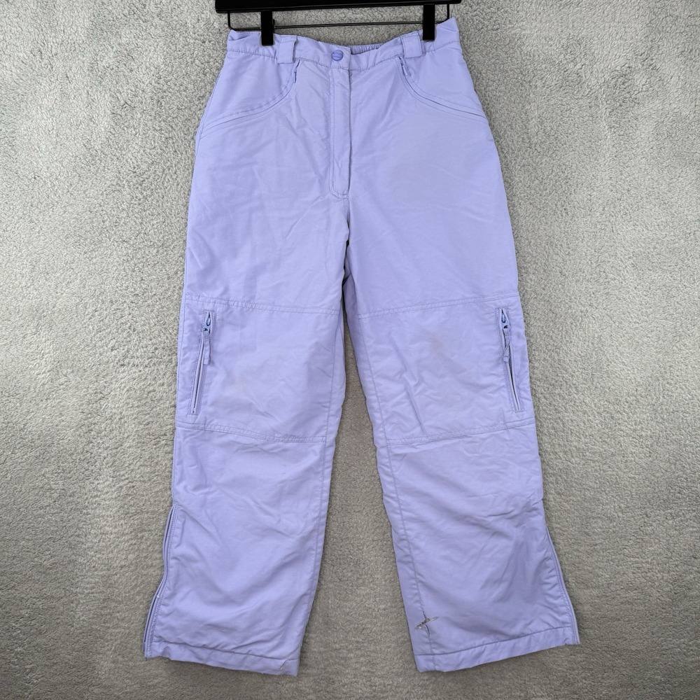 LL Bean Kids Snow Pants Size 13 Nylon Blue Fleece Lined Button Zipper Pockets